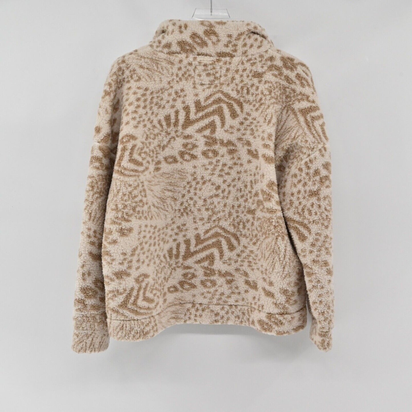 AMERICAN EAGLE Jacket Women Sz M Tan Animal Print Sherpa Fleece 1/4 Zip Pullover