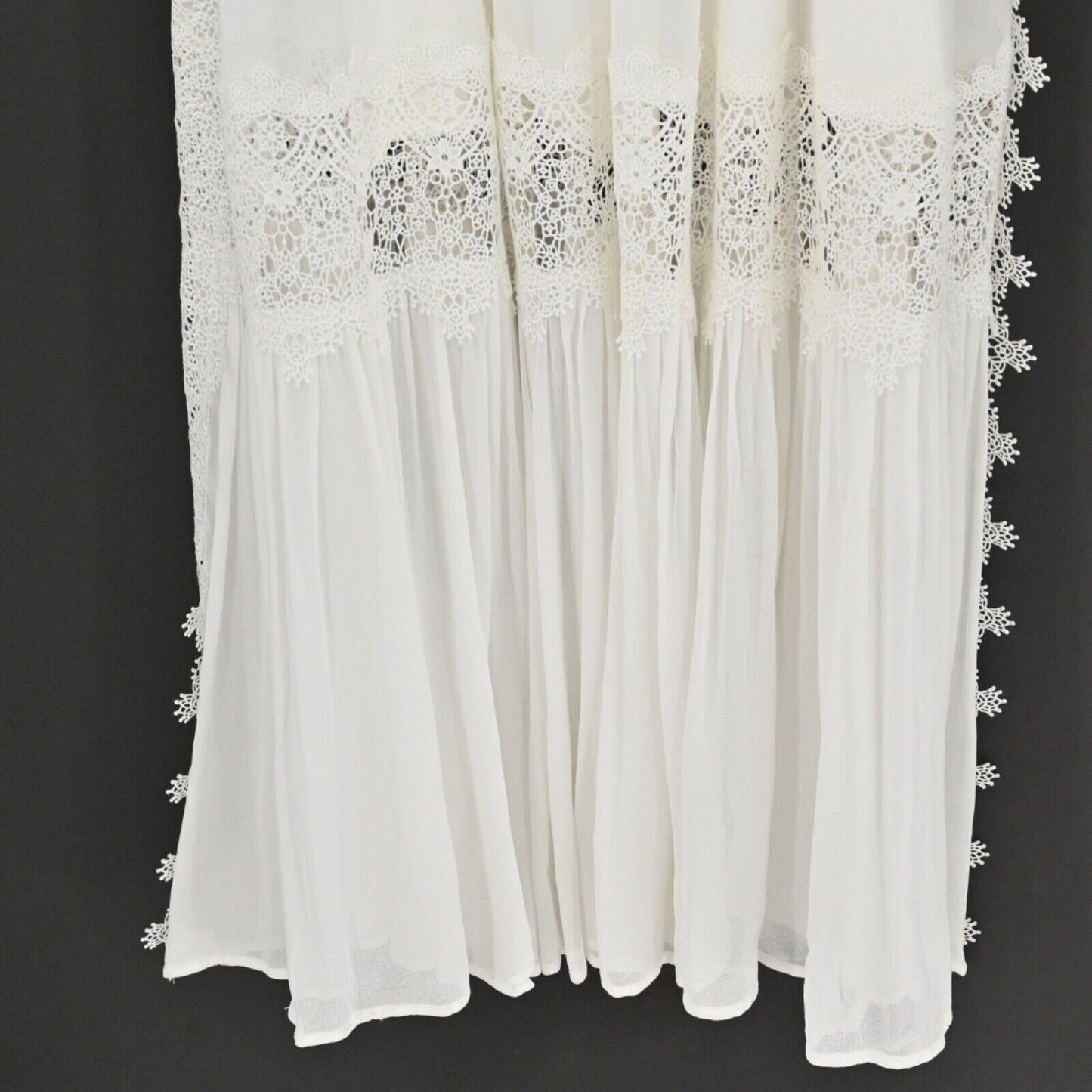 SUNDANCE Dress Womens Size 10 Ivory Floral Lace Ruffle Flutter Sleeve Maxi NEW