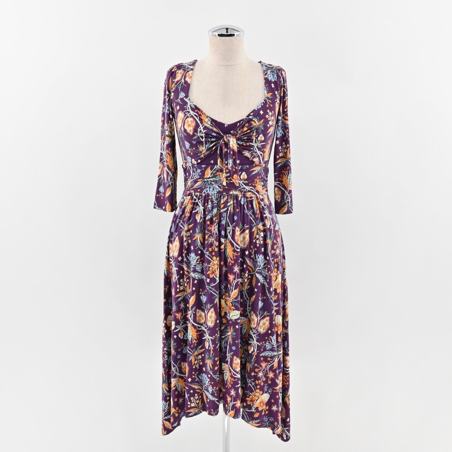 ANTHROPOLOGIE Dress Size XS Maeve Empire Waist Beloved Purple Floral Print