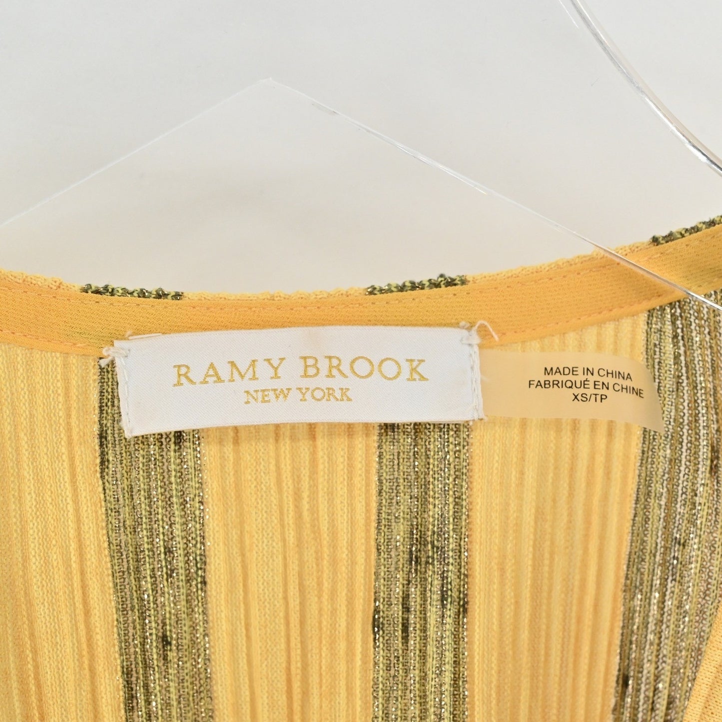 Ramy Brook Womens Candice Top Size XS Striped Gold Metallic Sleeveless Surplice