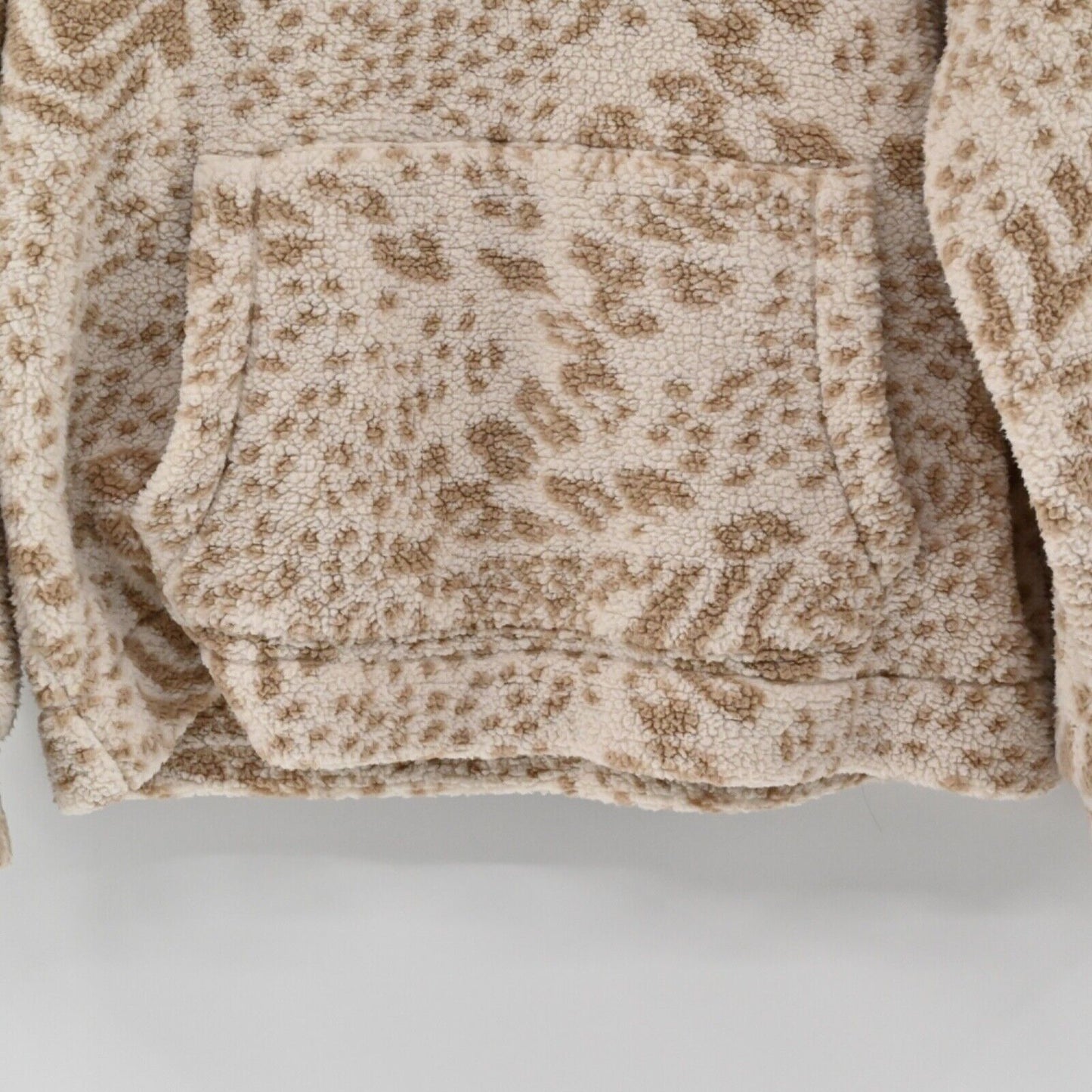AMERICAN EAGLE Jacket Women Sz M Tan Animal Print Sherpa Fleece 1/4 Zip Pullover