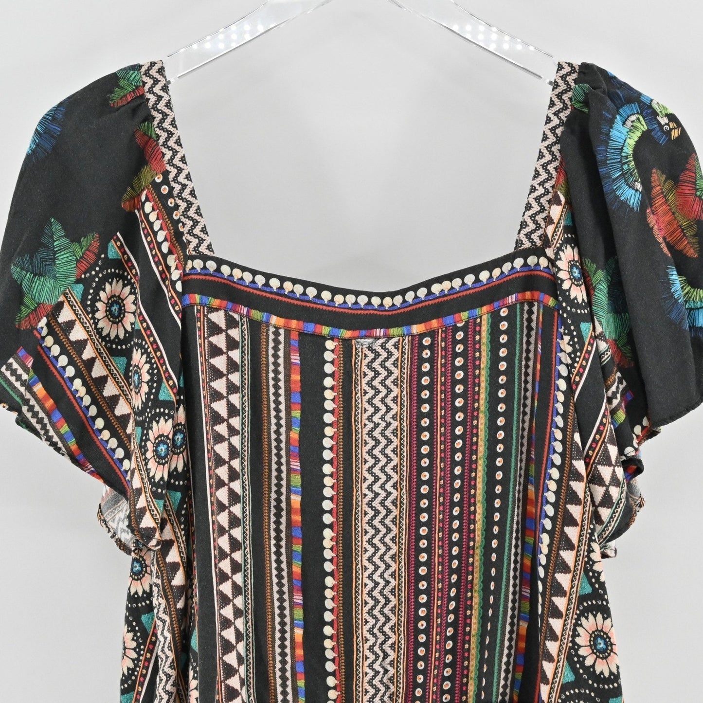 Anthropologie Farm Rio Nicolasa Blouse Size L Flutter Sleeve Boho Butterfly Top