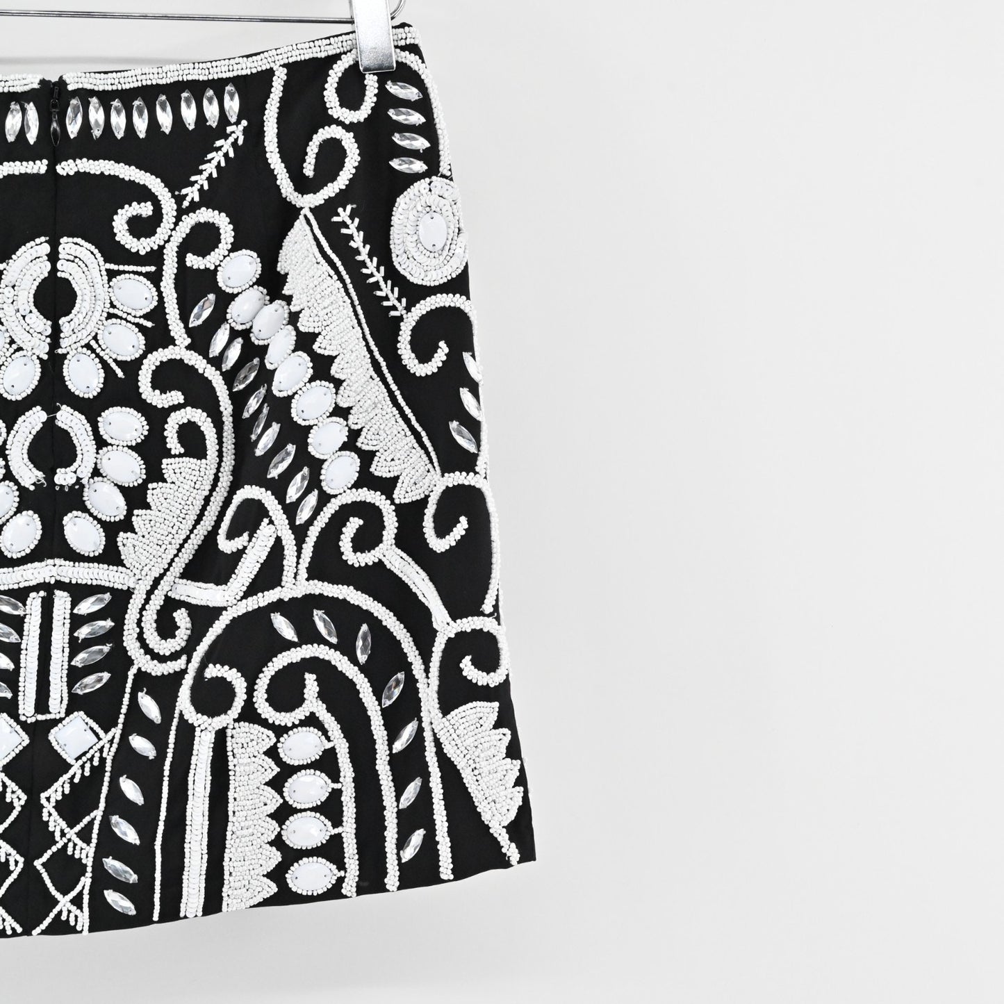 Alexis Womens Beaded Mini Skirt Size S Black White Rhinestone Embellished Luxe