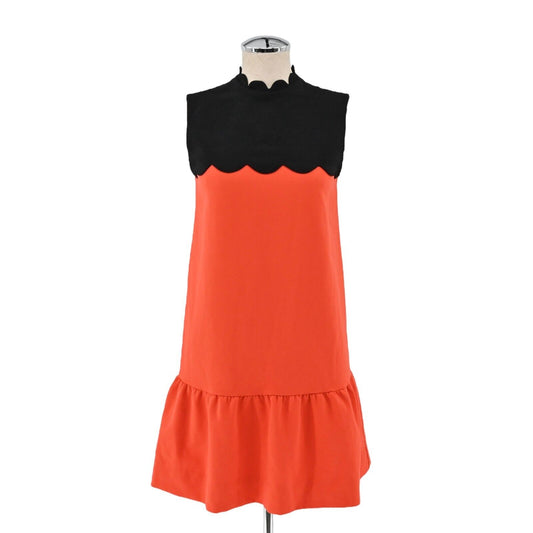 VICTORIA BECKHAM Dress Women Sz XS Orange Black Colorblock Scalloped Ruffle Mini