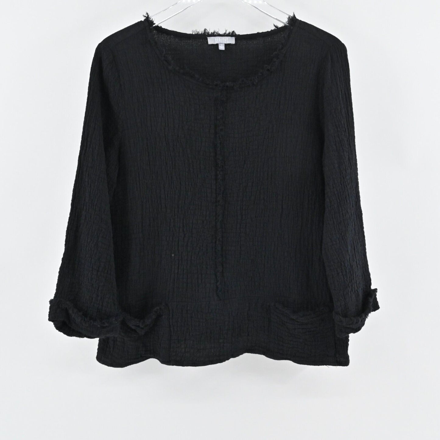 HABITAT Top Womens Sz S Black Center Seam Cotton Raw Hem Gauze Fabric Lagenlook