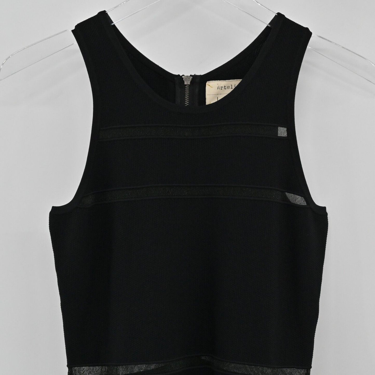 NICOLE MILLER Dress Womens Size S Black Ladder Lace Contrast Sleeveless Artelier