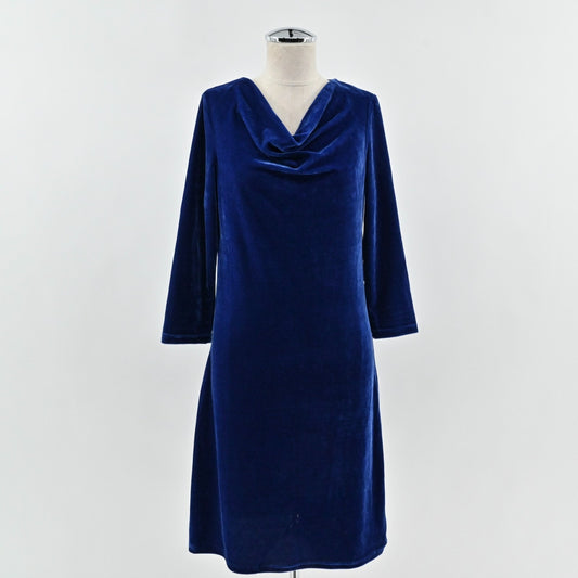 Vtg Y2k Blue Velvet Dress Womens Size 38 Cowl Neck Velour Whimsigoth Holiday