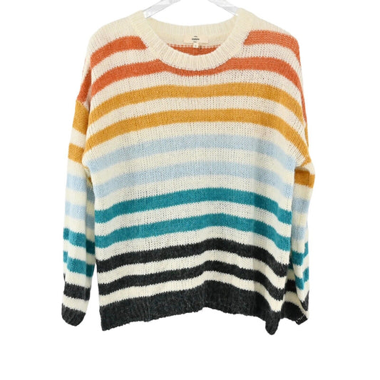 ENTRO Sweater Womens Sz S Ivory Rainbow Ombre Stripe Crew Neck Retro Boho Preppy