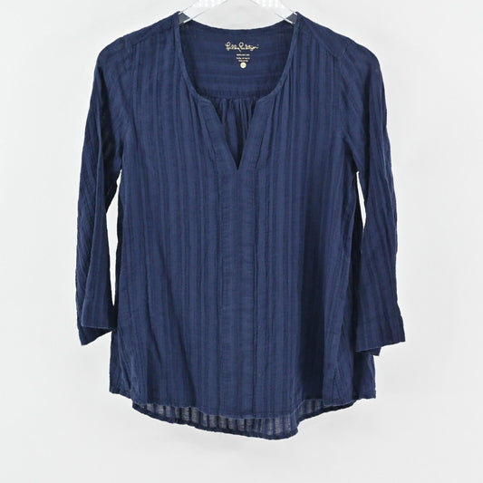 LILLY PULITZER Top Womens Size XS Nalani True Navy Swing Tunic Cotton Blouse