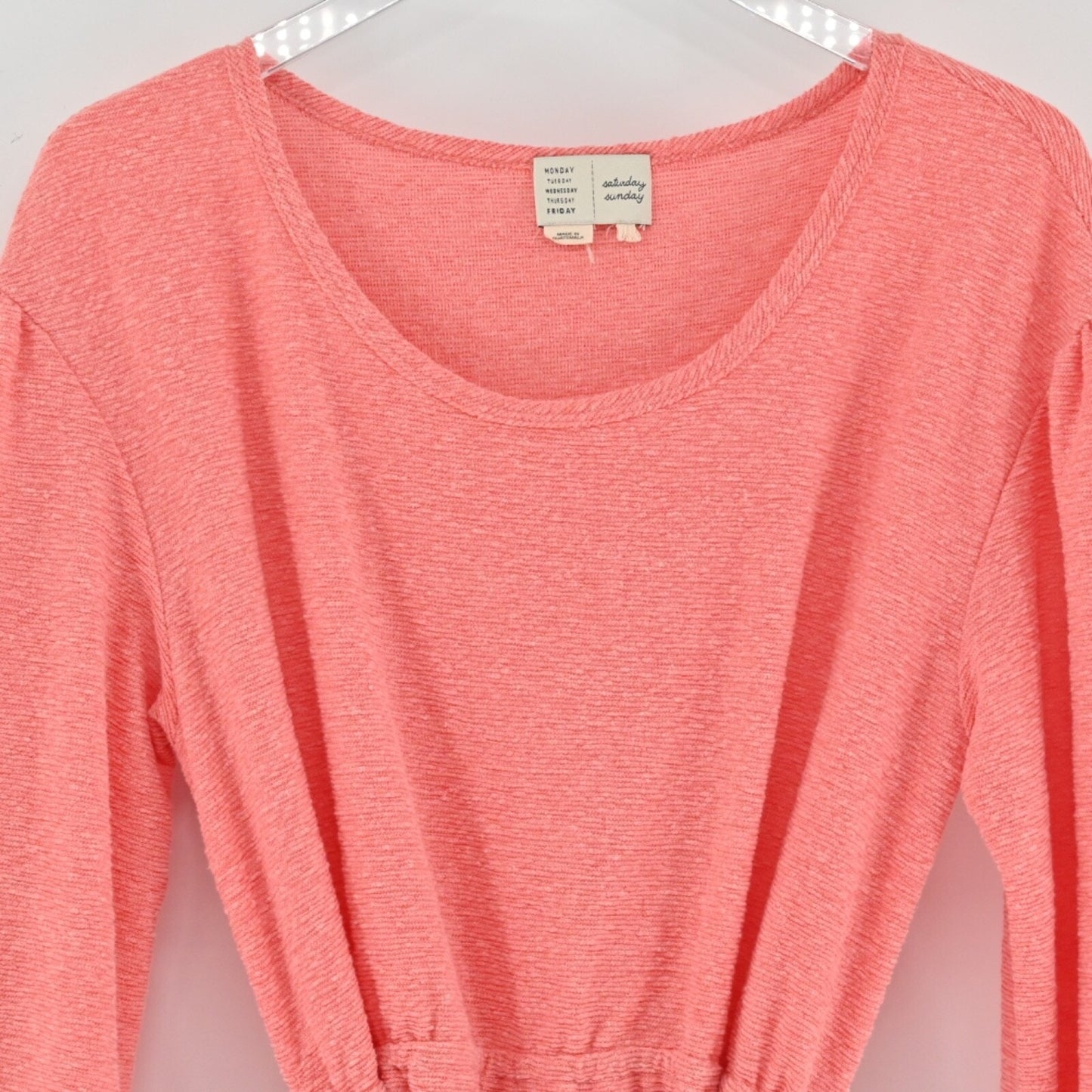 Anthropologie Womens Jovie Coral Dress Size L Puff Sleeve Belted SATURDAY SUNDAY