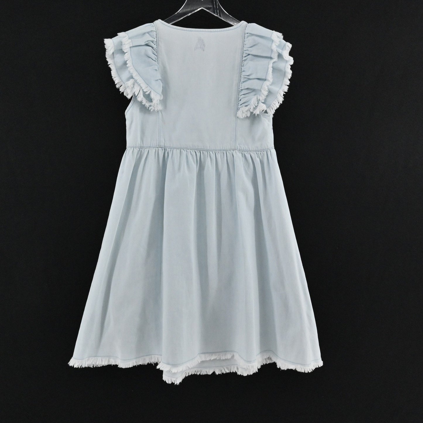 Twinset Actitude Denim Dress Frayed Sleeves Size S Blue Babydoll Ruffle Casual