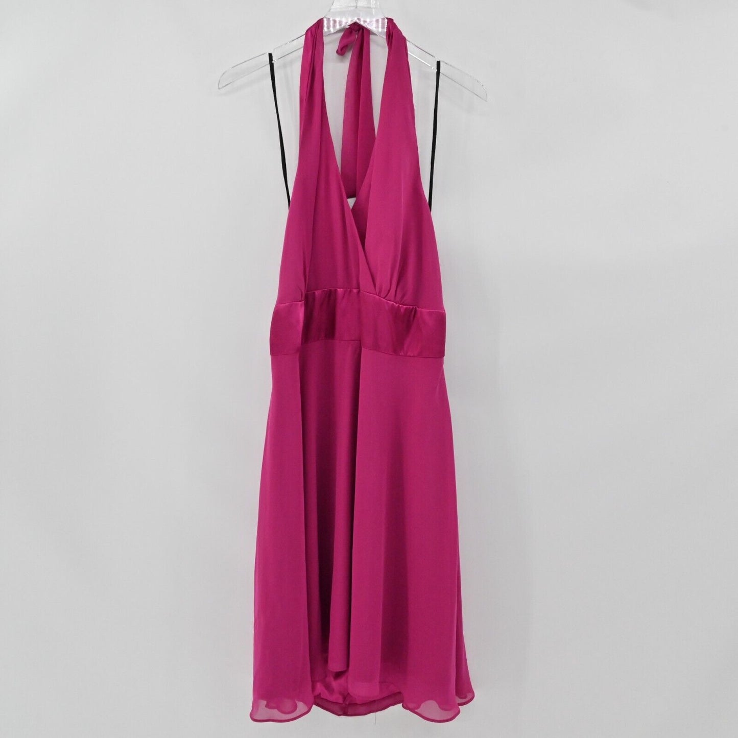 Vtg JESSICA HOWARD Dress Womens Size 16WP Petite Solid Fuchsia Pink Halter Mini
