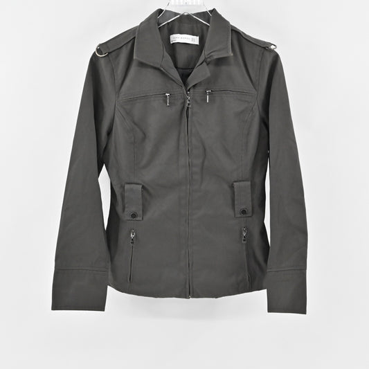 ZARA Jacket Womens Size M Military Gray Safari Utility Zip Up Nylon Blend Lined