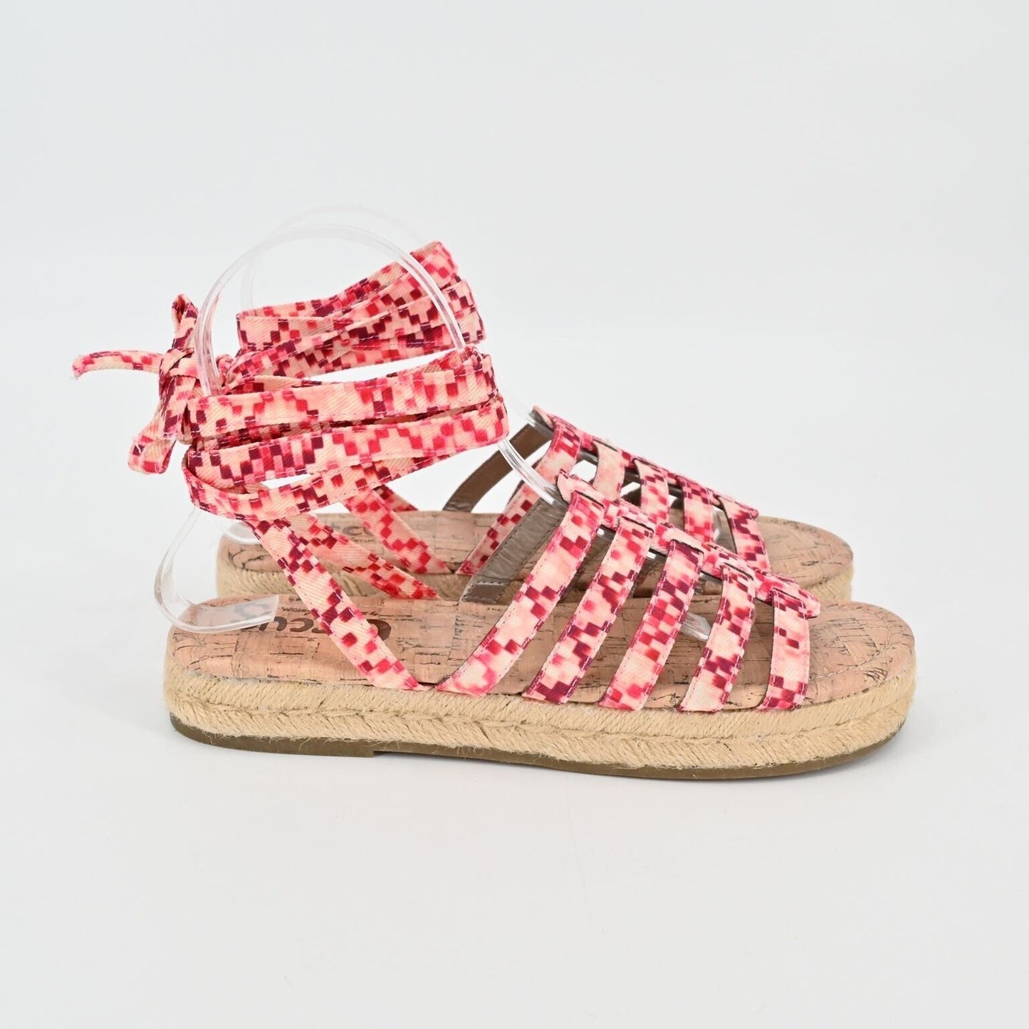 SAM EDELMAN Sandals Womens Size 7.5 CIRCUS Pink Ariel Espadrille Ankle Tie Strap