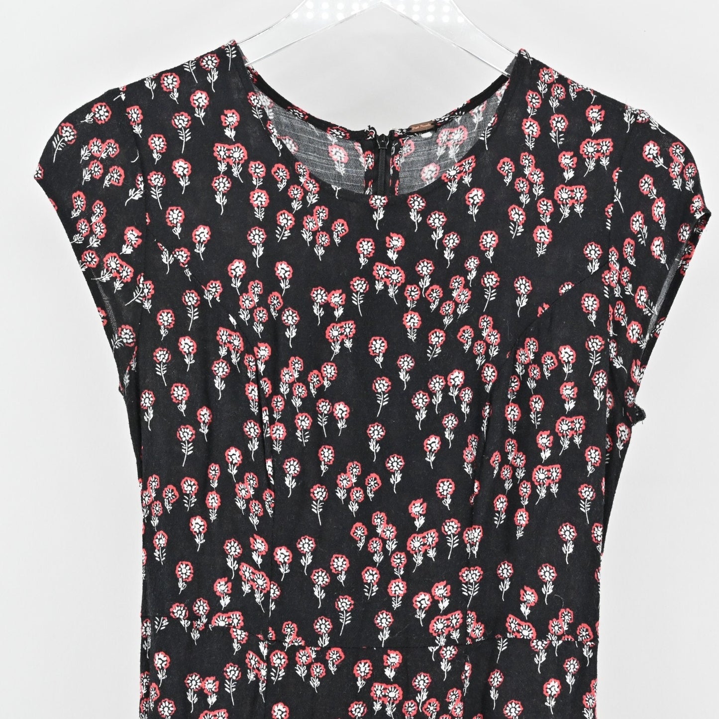 FREE PEOPLE Corrie Dress Size L Floral Printed Midi Side Slit Black Boho ALine