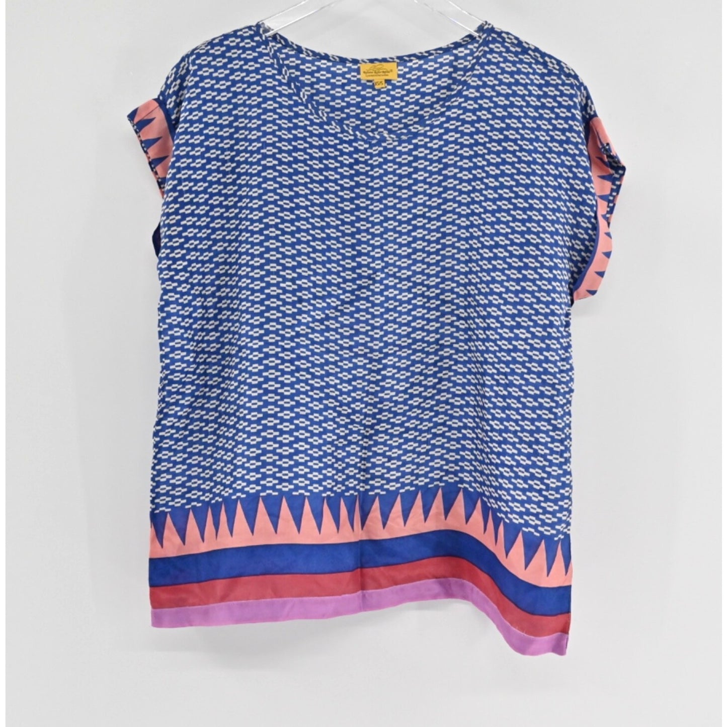 Roberta ROLLER RABBIT Womens Silk Top Size XS/S Blue Geometric Bohemian Boho