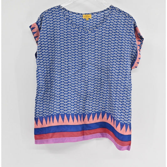 Roberta ROLLER RABBIT Womens Silk Top Size XS/S Blue Geometric Bohemian Boho