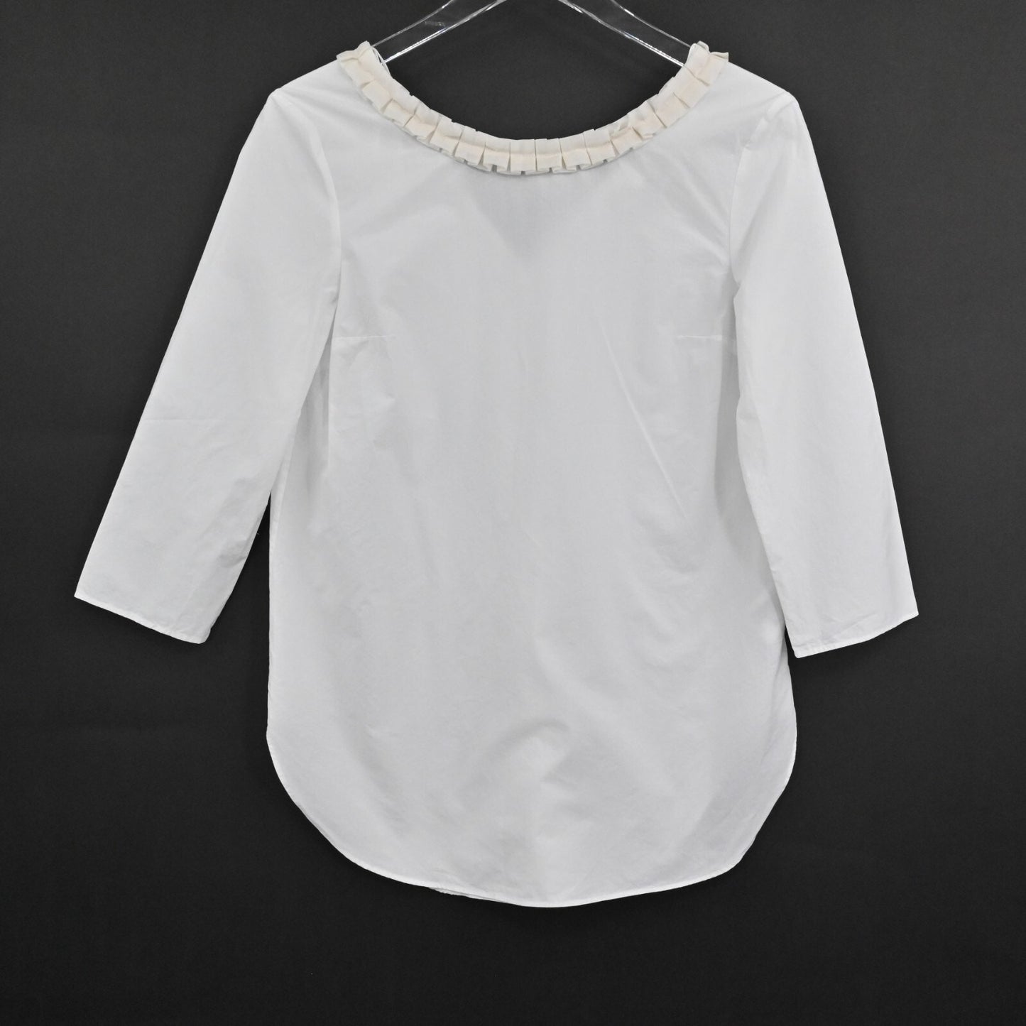 COS Womens Cotton Silk Top Size EUR 36 White Ivory Ruffle Neck Detail Blouse