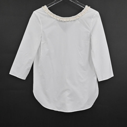 COS Womens Cotton Silk Top Size EUR 36 White Ivory Ruffle Neck Detail Blouse