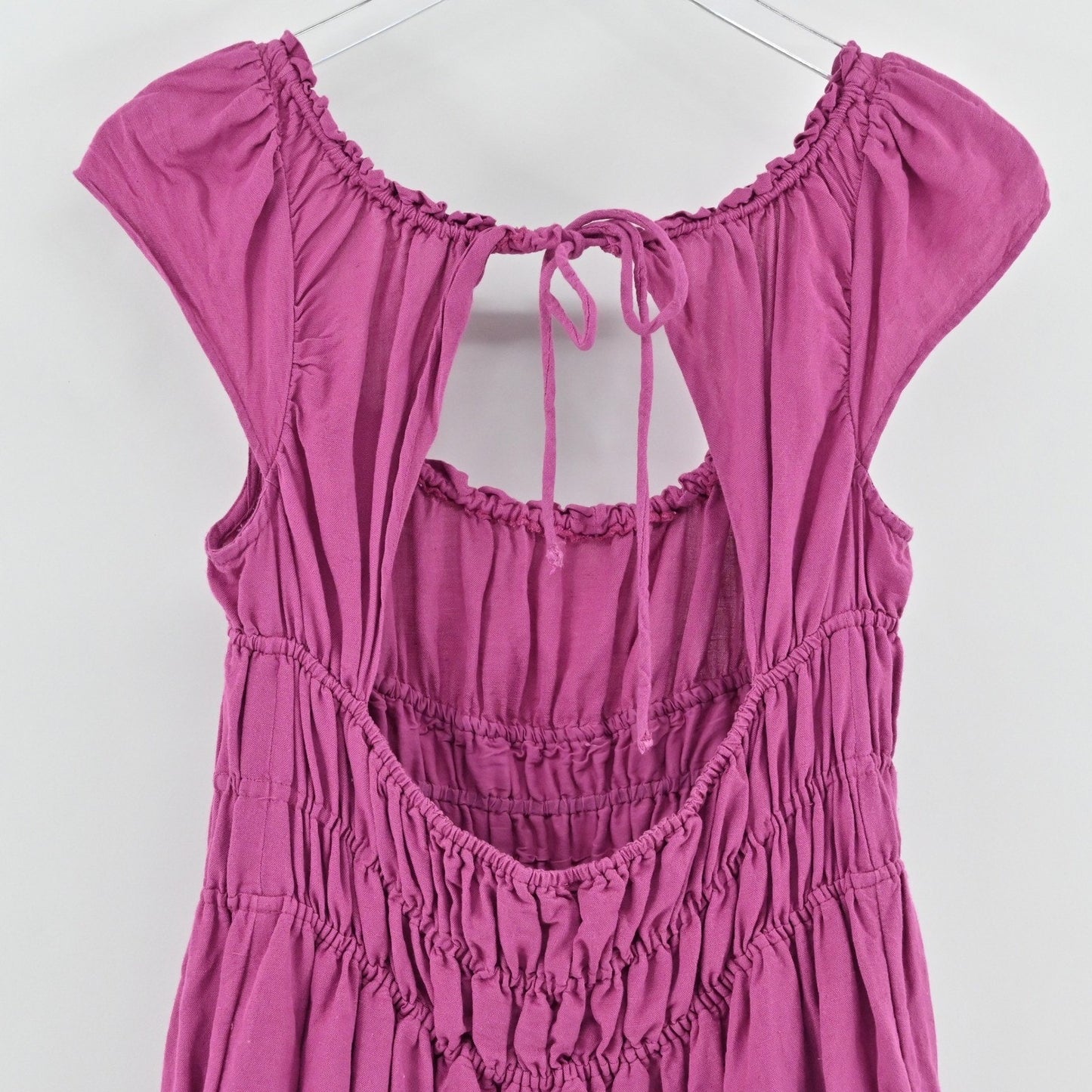 Anthropologie Smocked Waist Mini Dress Dress Size S Linen Tie Back Ruffle Mini