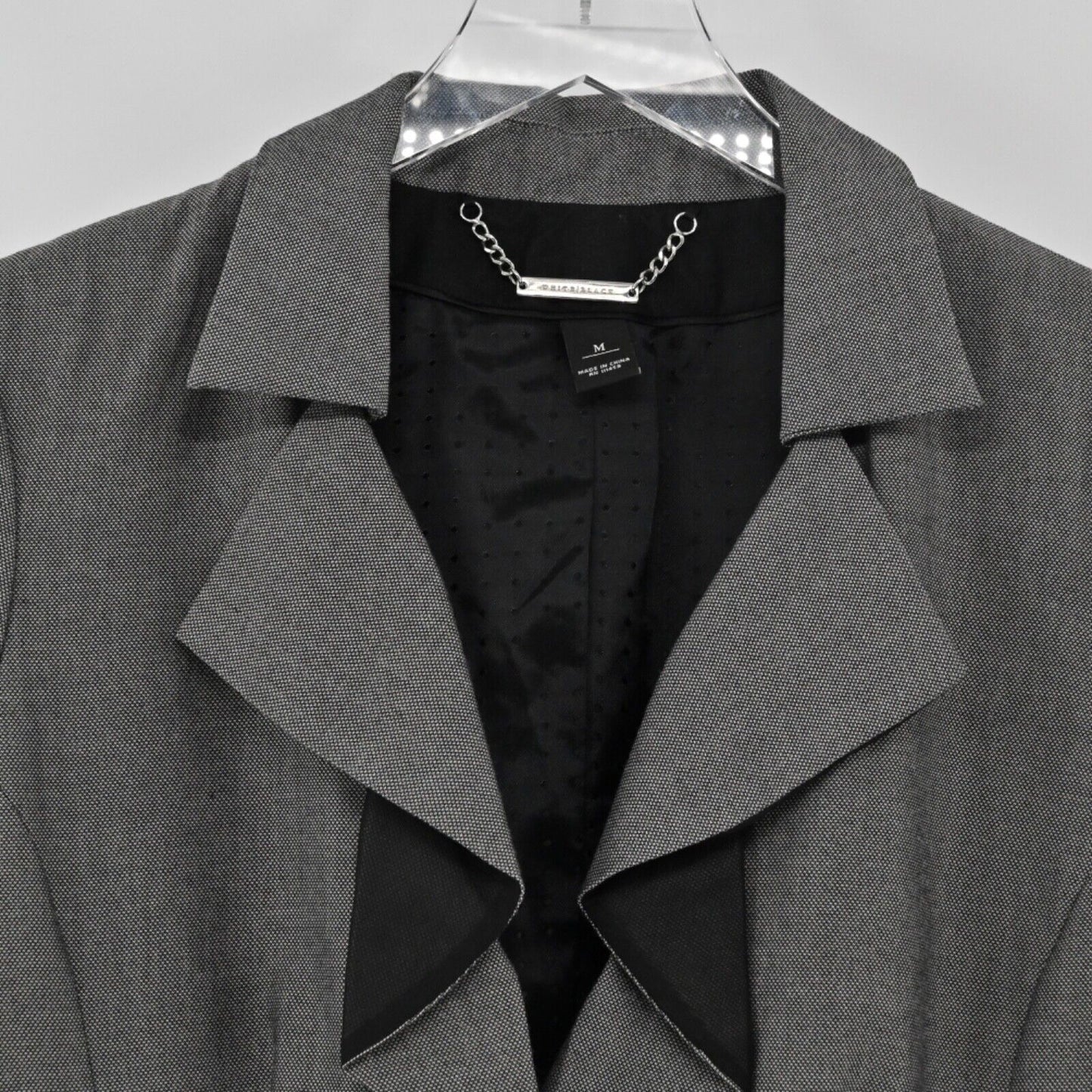 WHBM Blazer Womens Sz M Gray Black Ruffle Front Flip Cuff Retro Office Career