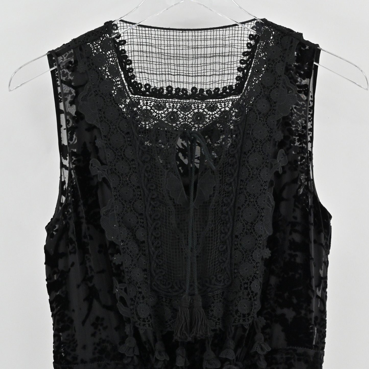 Elie Tahari Velvet Burnout Lace Dress Size XS Dark Romantic Black Witchy Vamp