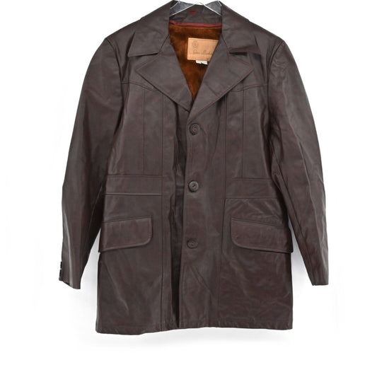 Vtg 70s Leather Jacket GINO LEATHERS Mens Size 40 Brown Fur Lined Button Front