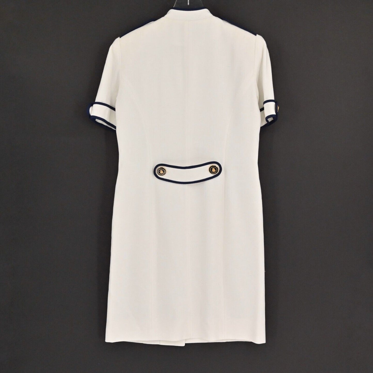 Vtg BILL BLASS Dress Womens Size 6 Navy Button Front Epaulet Preppy Nautical 80s