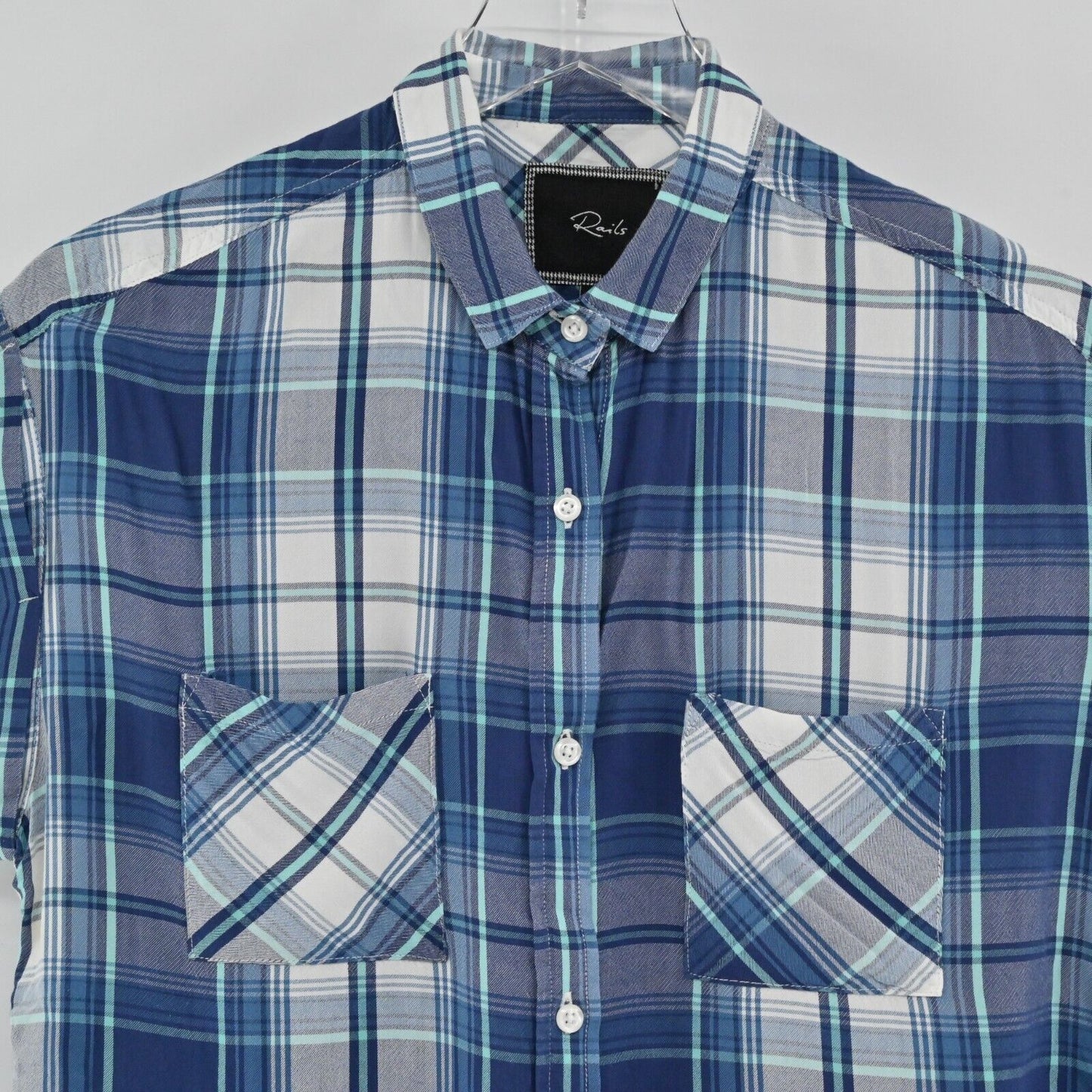 RAILS Top Womens Sz Small Britt Blue White Plaid Sleeveless Button Front Western