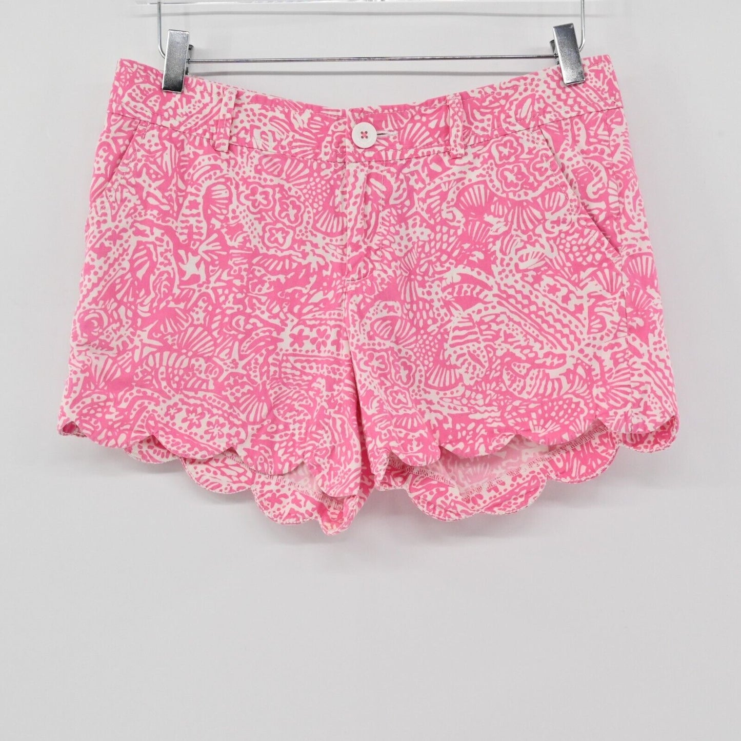 LILLY PULITZER Shorts Womens Size 4 Buttercup Scalloped 5" Pink White Print