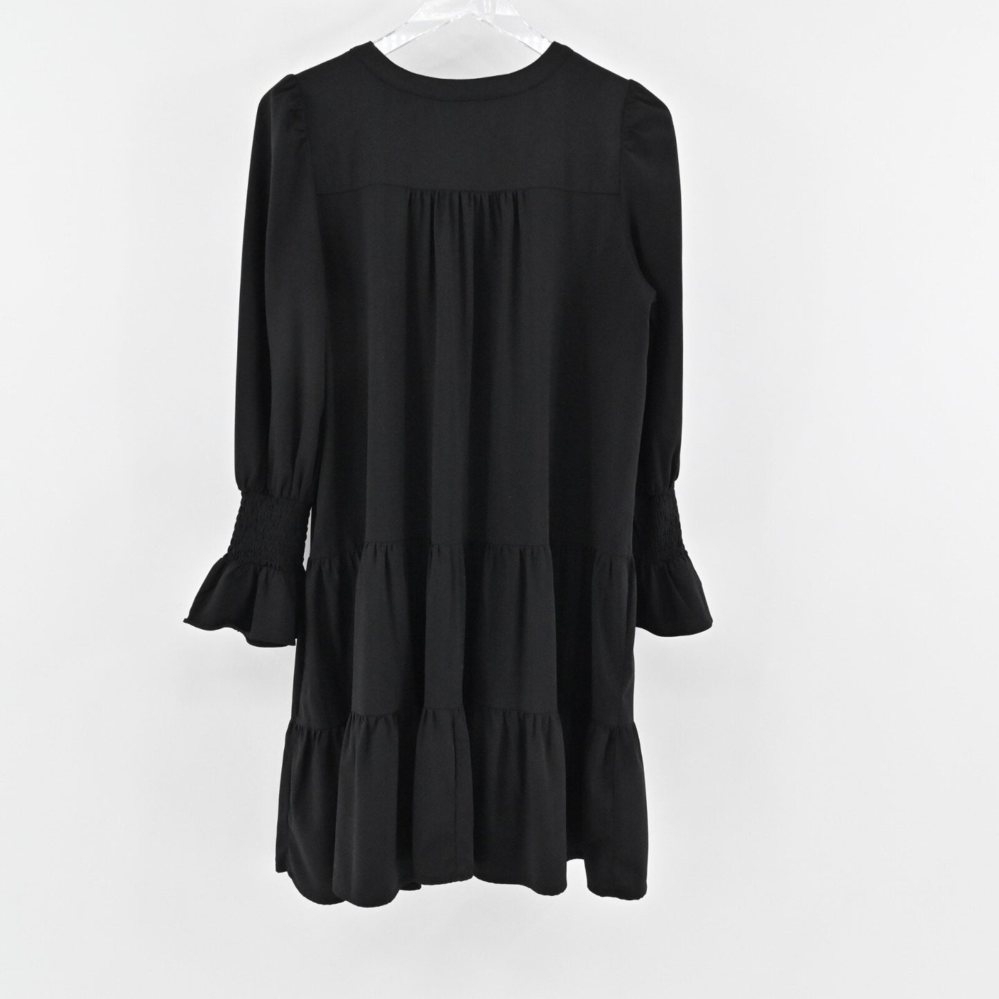 POMANDER PLACE Kenzo Mini Dress Sz M Black Tiered Ruffle Bell Sleeve Tuckernuck