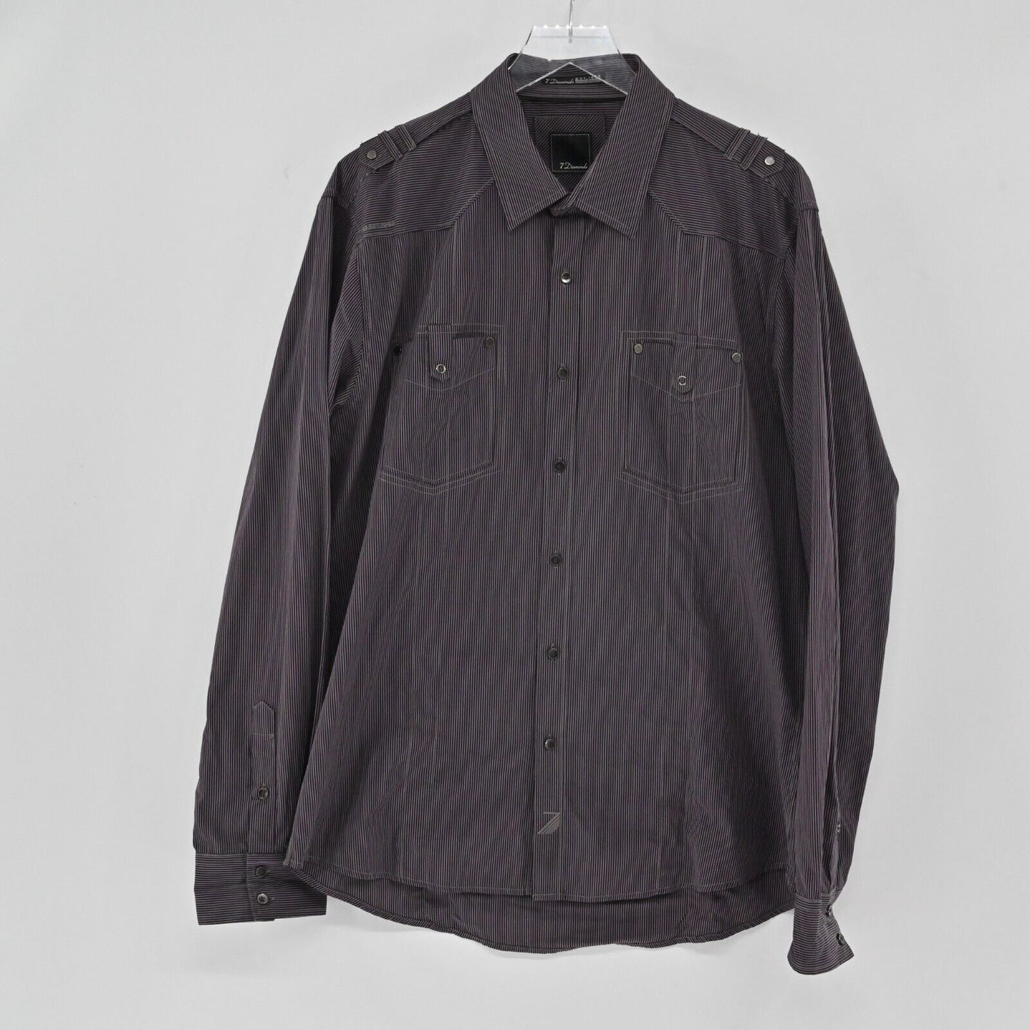 7 DIAMONDS Shirt Mens Sz XL Casual Stripe Long Sleeve Button Down Front Pockets