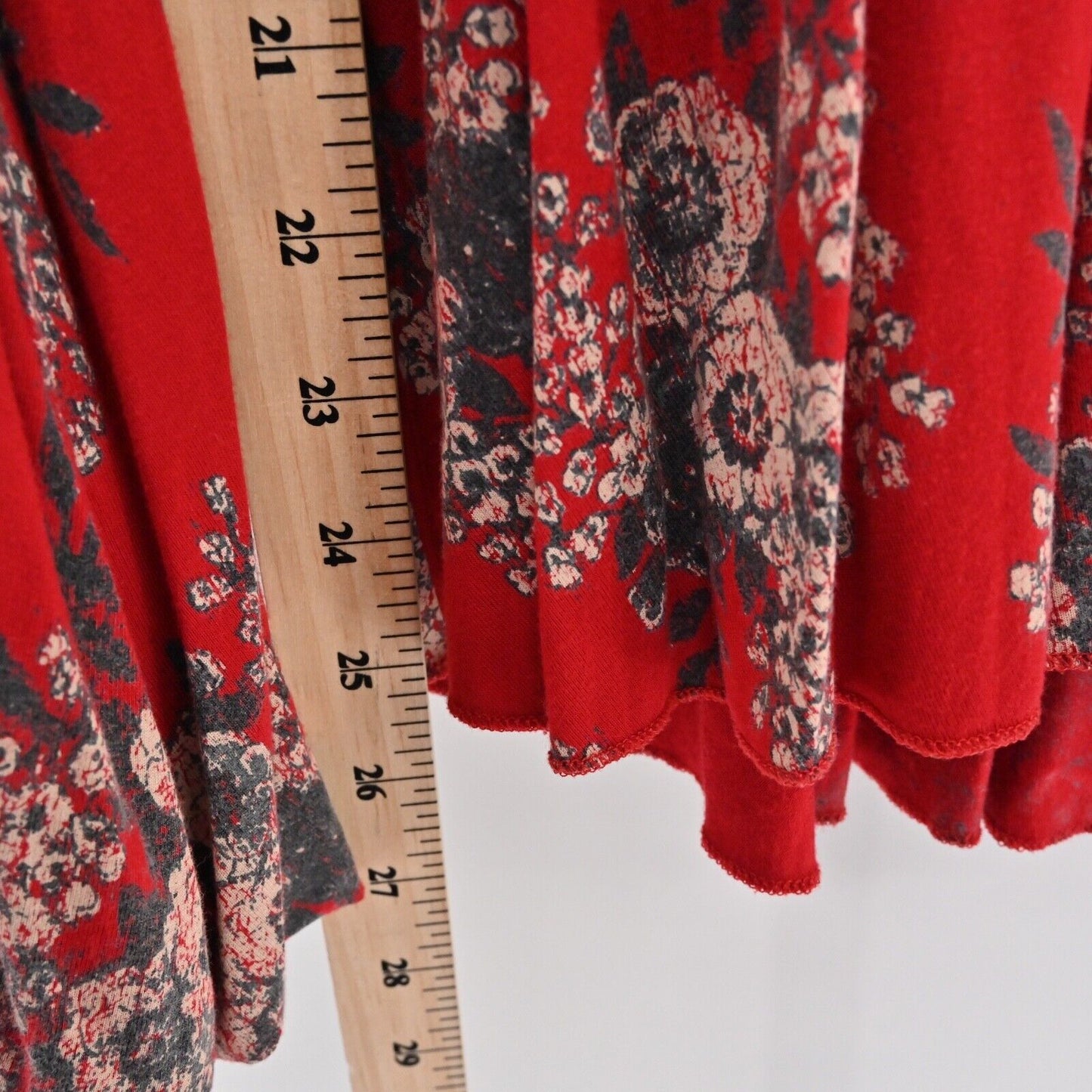 FREE PEOPLE Top Womens Size XS Speak Easy Red Floral V Neck Bell Sleeve Babydoll