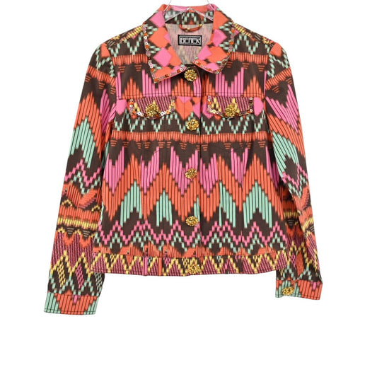 Vtg BEREK Jacket Womens Size M Multicolor Tribal Print Sequin Detail Long Sleeve