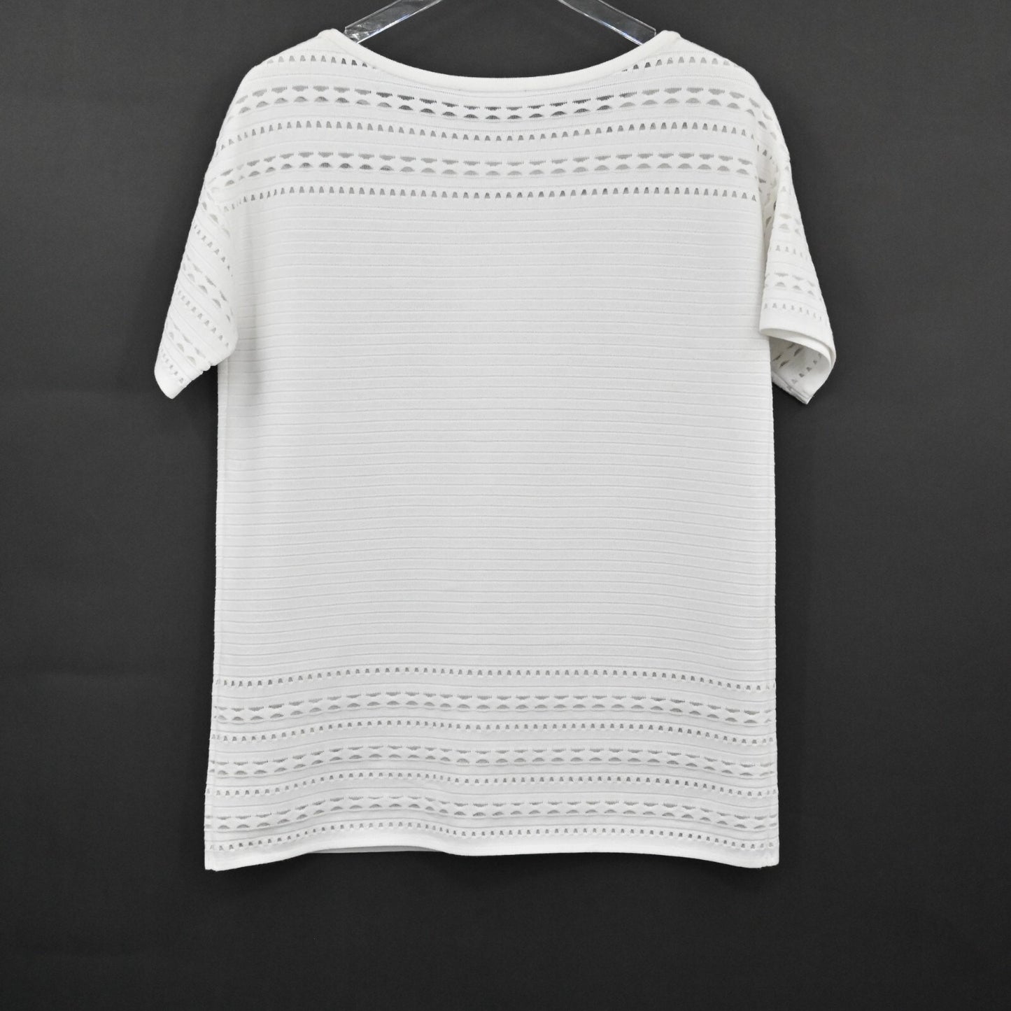 ST JOHN Santana Knit Bianco Top Womens Size S White Cutout Quiet Luxury NEW
