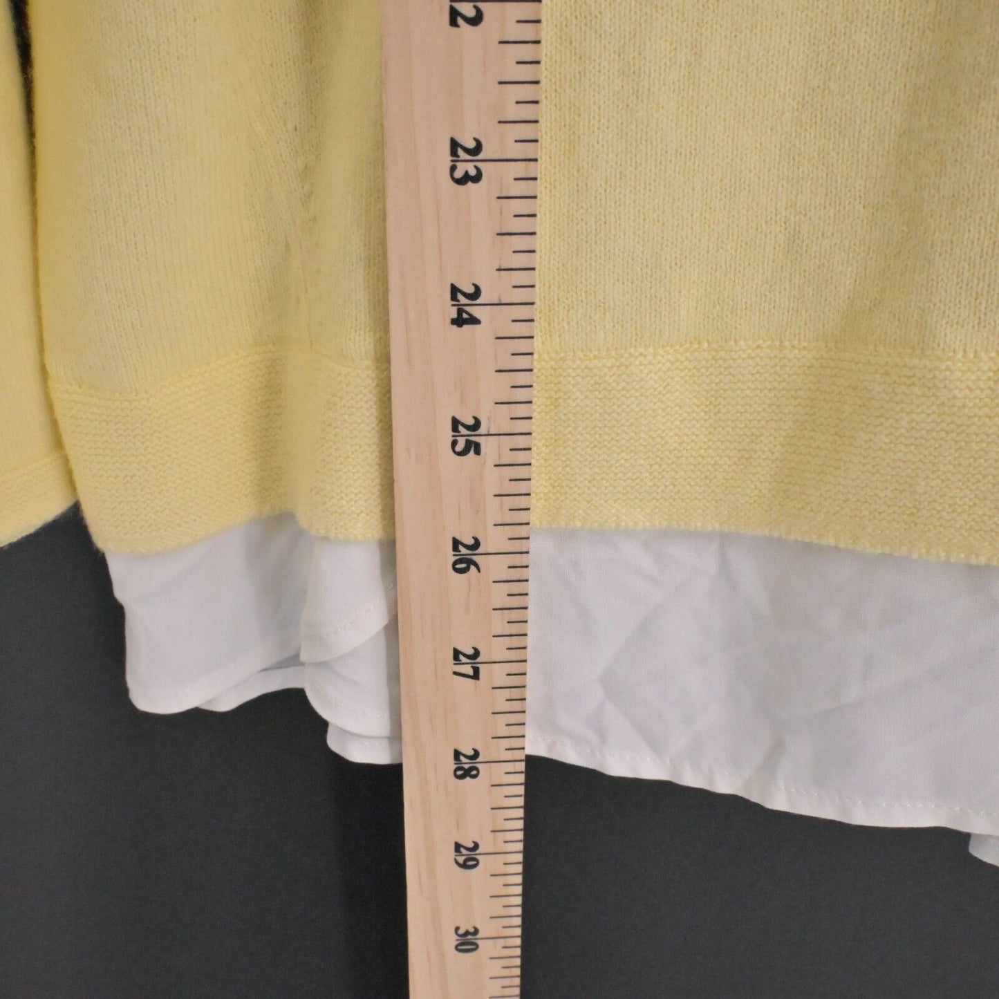 J JILL Sweater Womens Size L Petite Yellow Knit Cotton White Contrast Hem Preppy