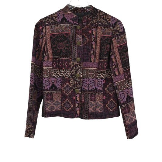 Vtg MDL Jacket Womens Sz S Purple Patchwork Print Tapestry Button Front Boho 90s