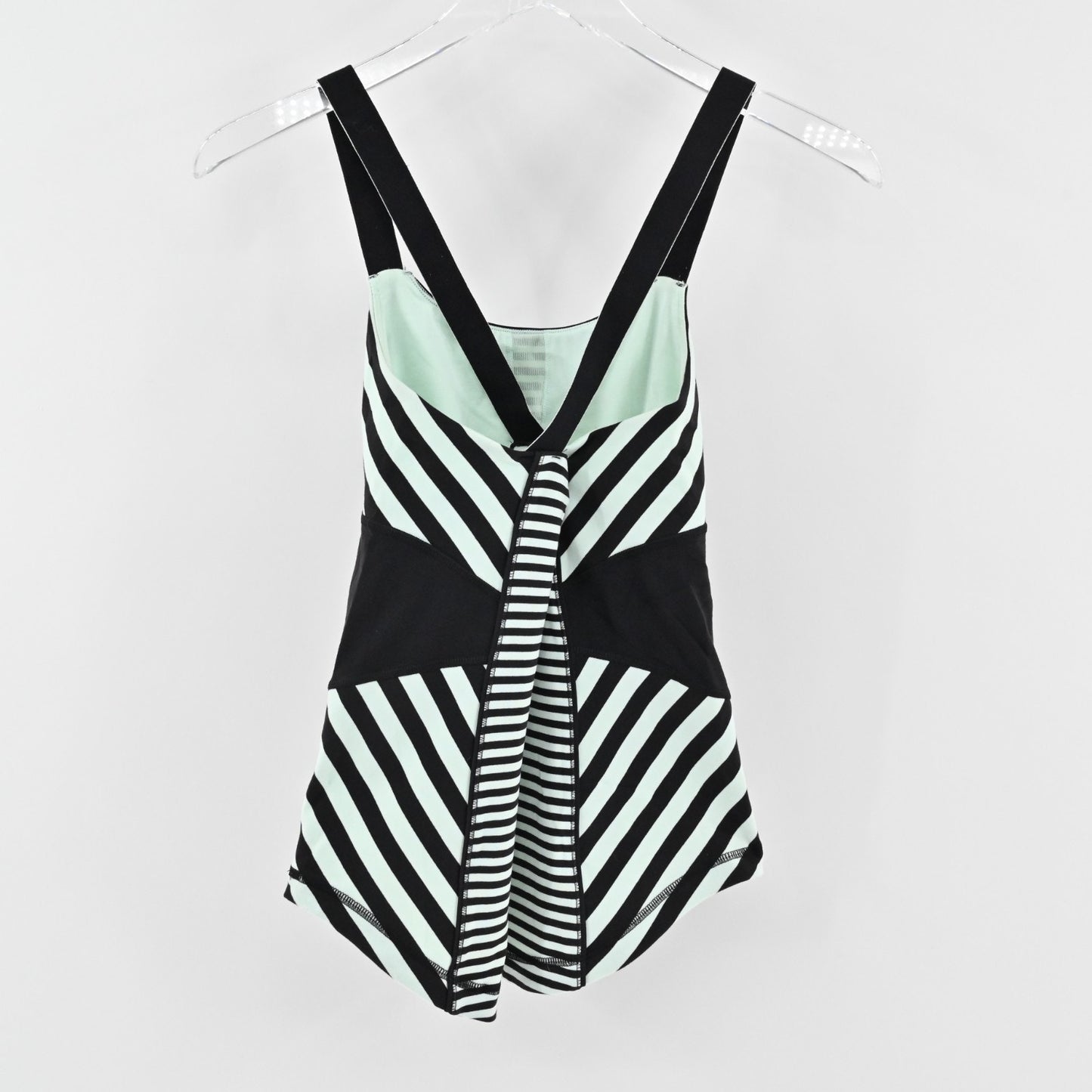 Lululemon Womens Work It Out Tank Top Size 4 Black Mint Green Stripe Logo Active