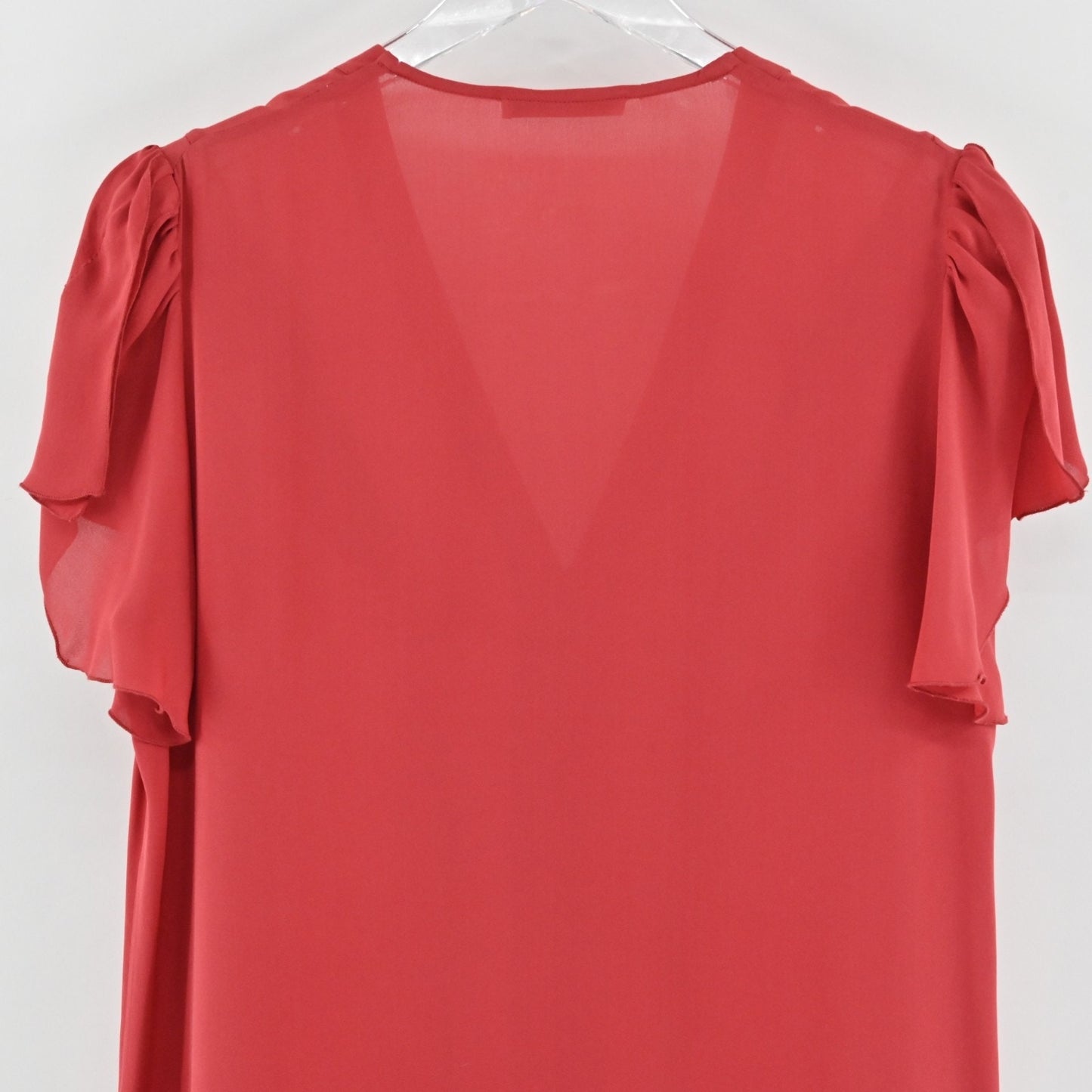 ETRO Womens Red Chiffon Ruffle VNeck Top Size 46 Casual Preppy Blouse Italy