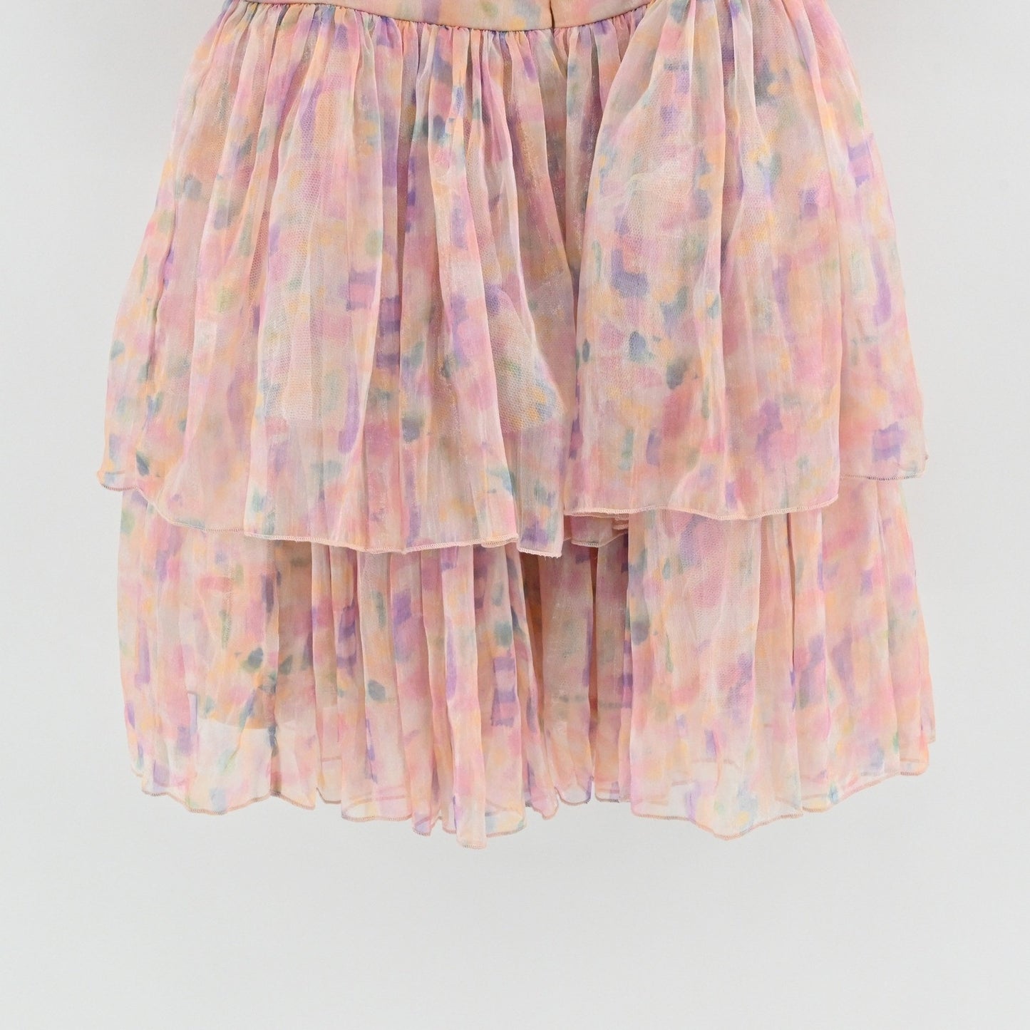 Maya Puff Sleeve Organza Mini Dress Size 8 Pastel Multi Floral Tiered Fairycore