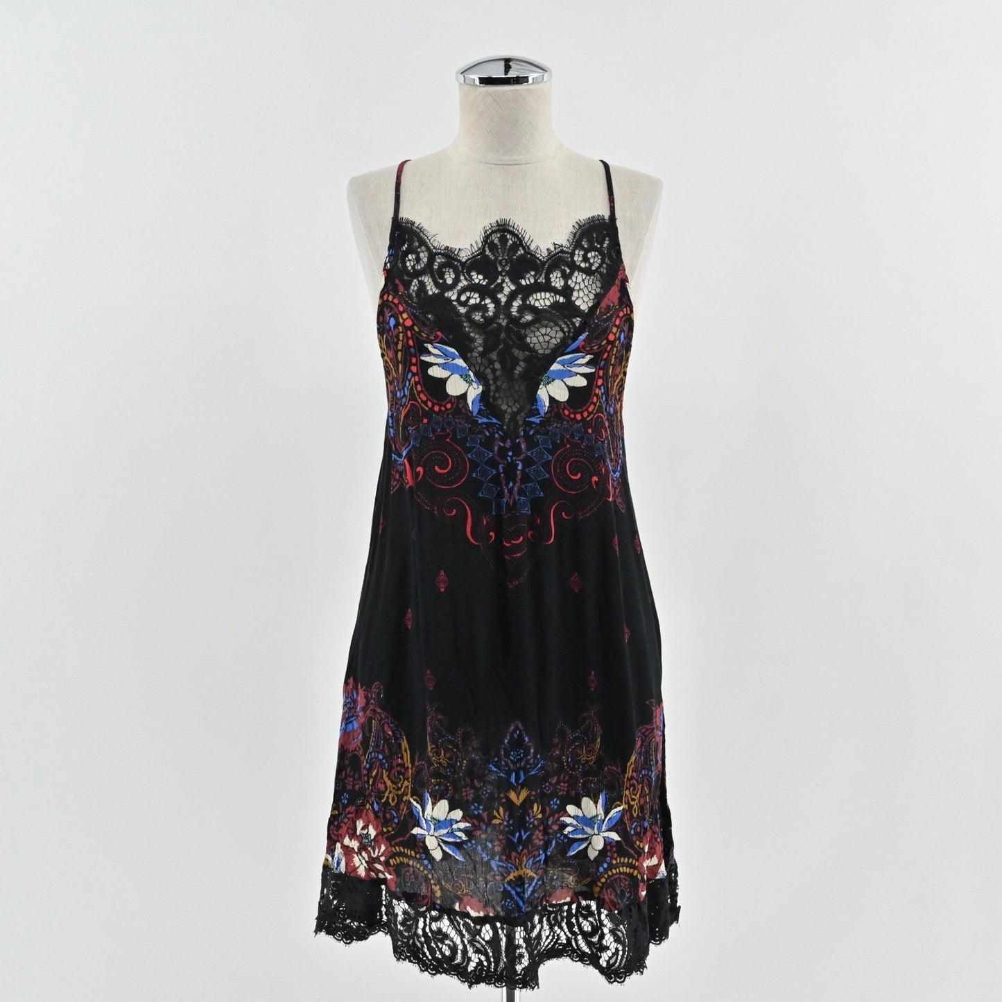 Free People Whos Sorry Now Slip Dress S Lace Trim Floral Print Mini Intimately