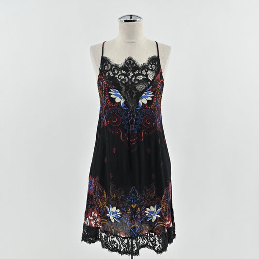 Free People Whos Sorry Now Slip Dress S Lace Trim Floral Print Mini Intimately