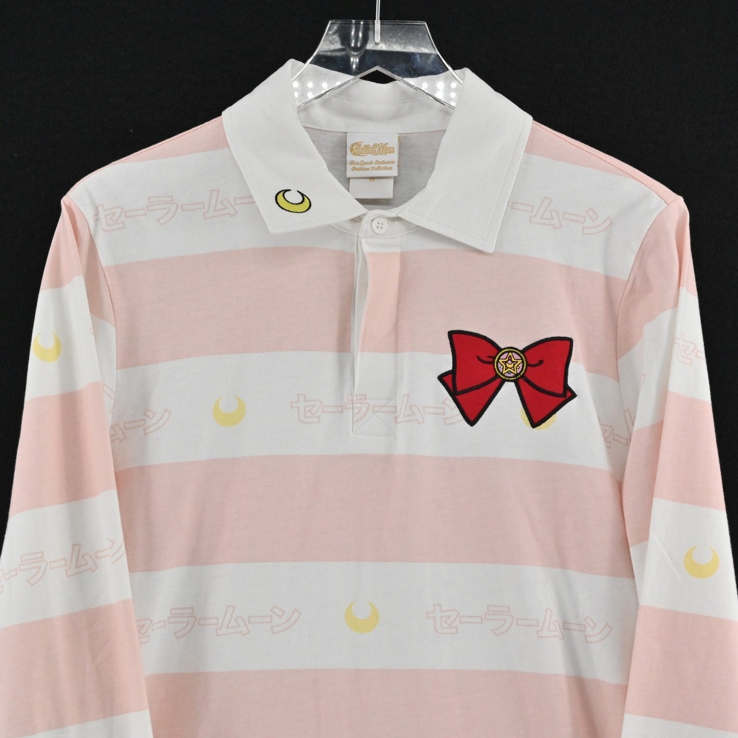 Sailor Moon Pink Stripe Long Sleeve Polo Shirt Size M Anime BoxLunch Exclusive