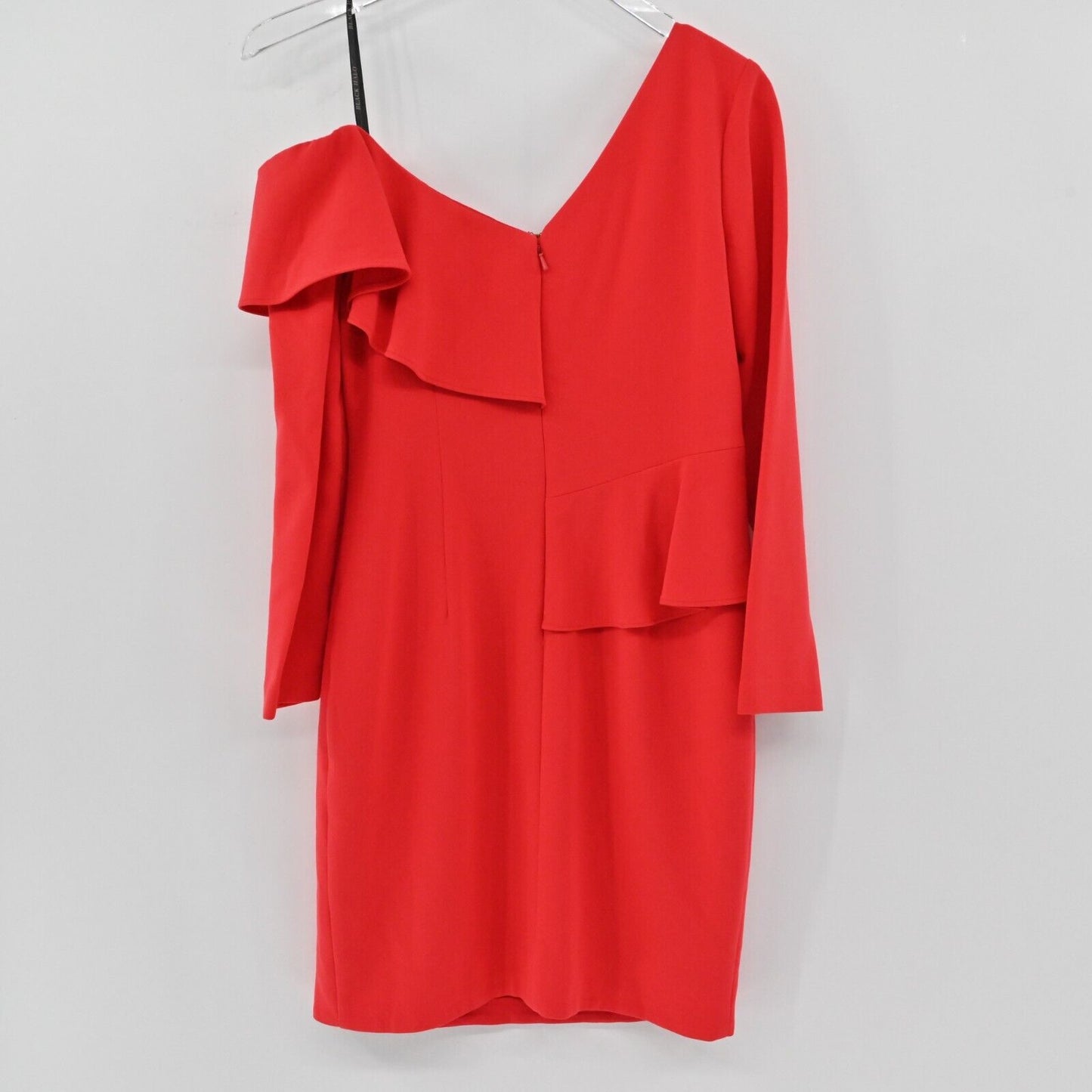 BLACK HALO Dress Womens Size 6 Tava Solid Red Ruffle Long Sleeve Mini Sheath