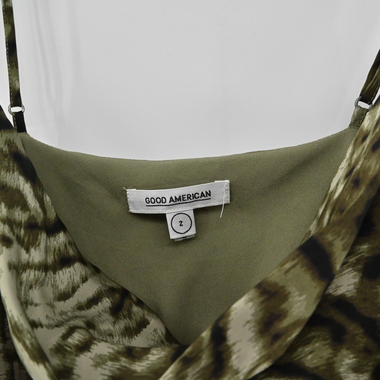 GOOD AMERICAN Dress Womens Size M Jungle Print Cowl Neck Viscose Stretch Midi