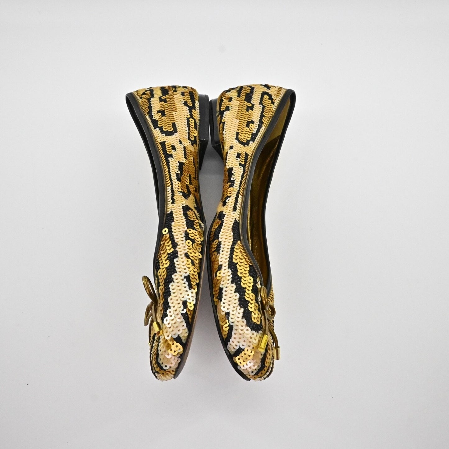 COACH Womens Liah Sequin Bow Ballet Flats Size 6.5 Gold Leopard Print Retro Y2K