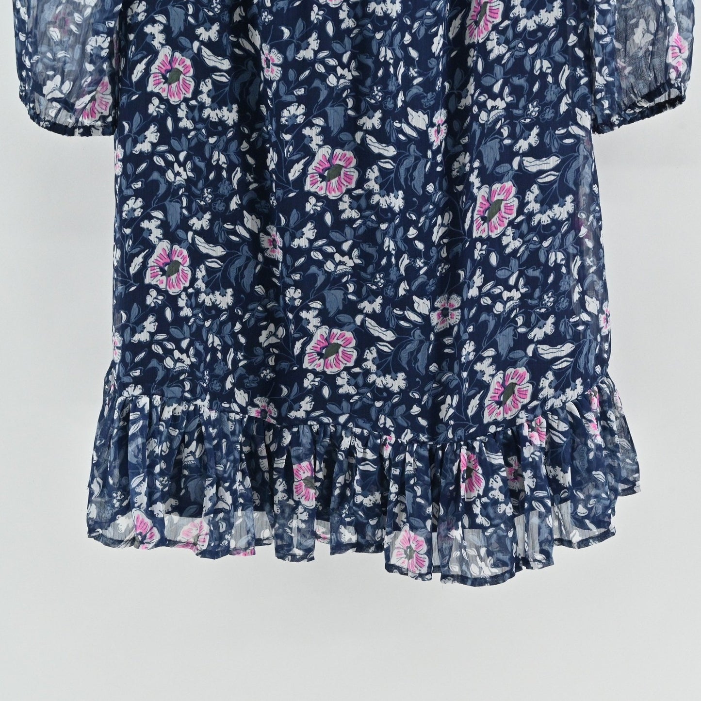 Vineyard Vines Chiffon Floral Dress Size XS Romantic Navy Pink Ruffle Brunch