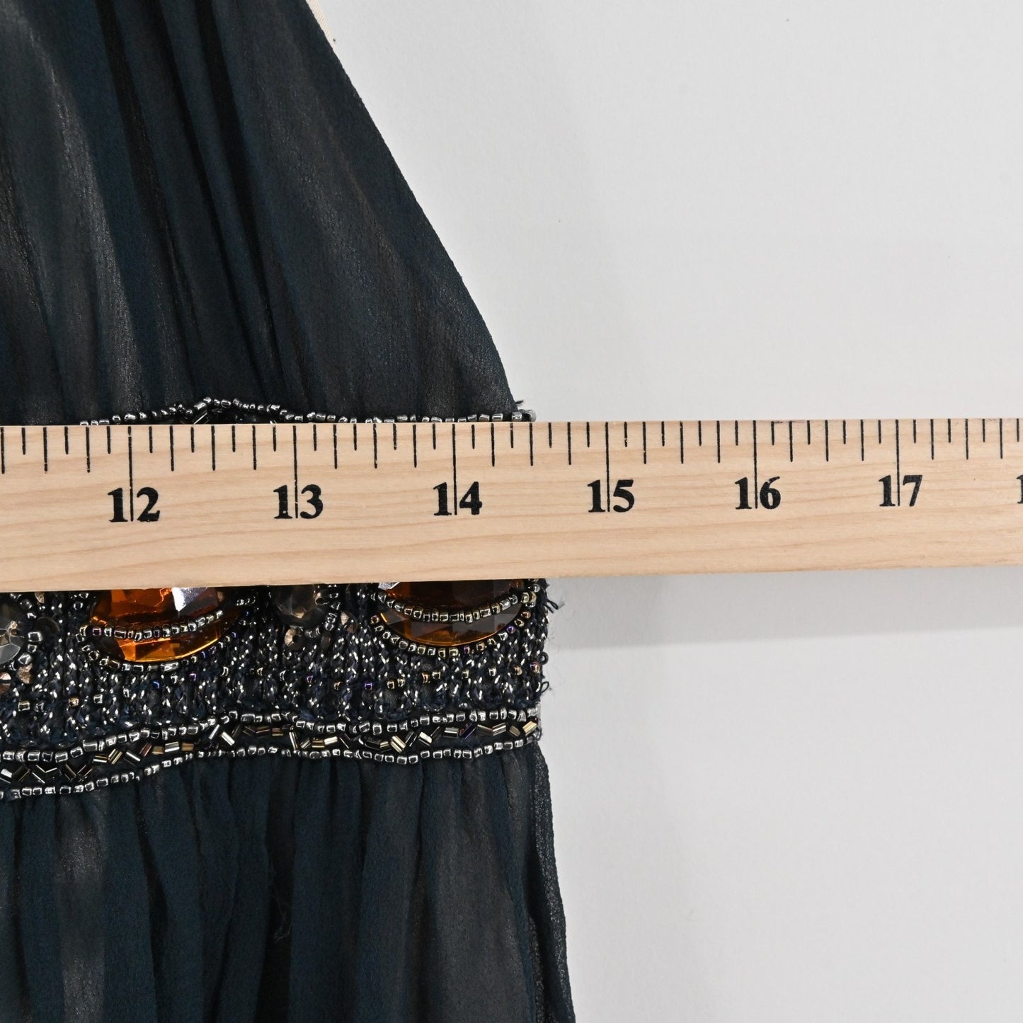 Niteline Silk Chiffon Beaded Dress Size 2 Black Sleeveless Empire Waist Cocktail