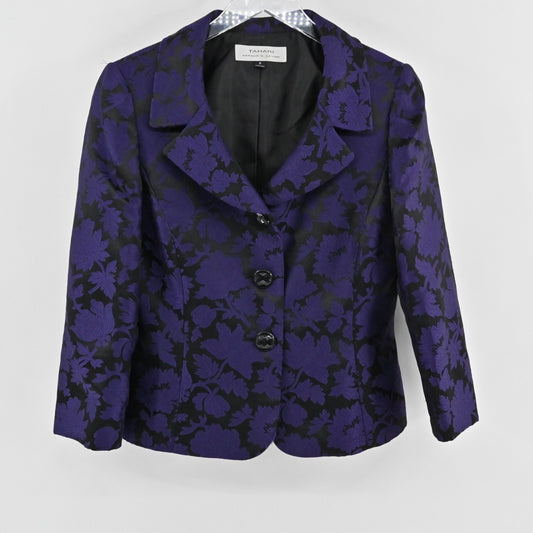 Tahari Womens Purple Jacquard Floral Blazer Size 8 Arthur S Levine Black Jacket