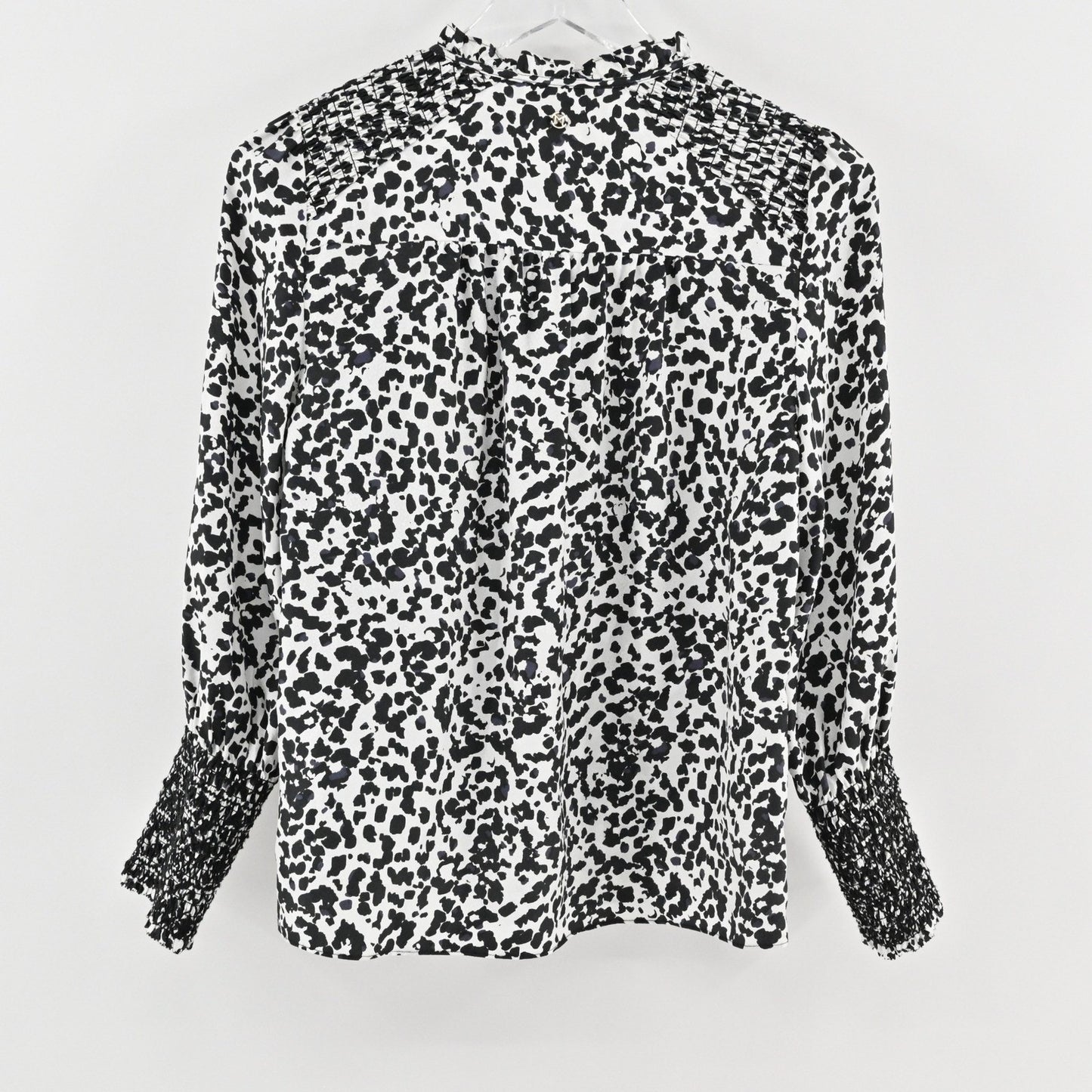 Marie Oliver Womens Silk Top Size XS Animal Print Black White Smocked Femnine